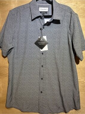 Thomas Sterling Black and White Short-Sleeve Performance Button-Down Shirt